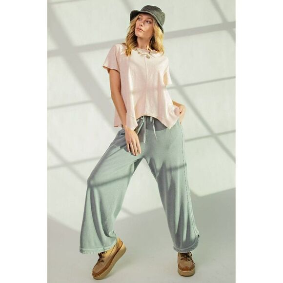 Easel Let's Grab Starbs Mineral Washed French Terry Pants in Faded Denim EB40836 - Picture 3 of 5